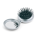 Small round mirror with hairbrush as a practical beauty gift silver colour