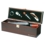 Wine set in a wooden box with four accessories for wine lovers wood colour main view