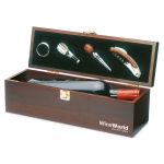 Wine set in a wooden box with four accessories for wine lovers wood colour second main view