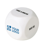 Anti-stress cube, for office or home use white colour view with print area