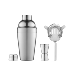 Cocktail set with shaker, measure and strainer, steel, 500 ml shiny silver colour