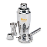 Cocktail set with shaker, measure and strainer, steel, 500 ml shiny silver colour main view