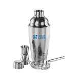 Cocktail set with shaker, measure and strainer, steel, 500 ml view with print area