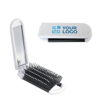 Foldable hairbrush with mirror, for promotional giveaways white colour view with print area