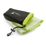 Polyester sports towel in a nylon bag for promotional events green colour main view