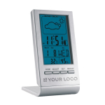 Weather station with blue LCD display silver colour view with print area