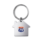 Economical keyring in the shape of a house for promotions matt silver colour