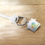 Economical keyring in the shape of a house for promotions matt silver colour main ambient view