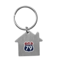 Economical keyring in the shape of a house for promotions matt silver colour