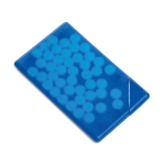 Credit card sized sweet dispenser with mints transparent blue colour third view