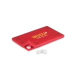 Credit card sized sweet dispenser with mints transparent red colour second main view