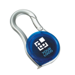 Tape measure in a transparent case with carabiner 2M transparent blue colour view with print area