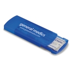 Plastic box with 5 small-format plasters as a promotional item transparent blue colour second main view