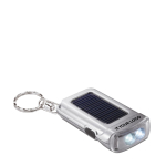 Solar powered torch with keyring in matte silver matt silver colour view with print area