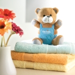 Stuffed animal teddy bear, dungarees for children blue colour second main ambient view