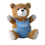 Stuffed animal teddy bear, dungarees for children blue colour main view