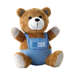 Stuffed animal teddy bear, dungarees for children blue colour view with print area