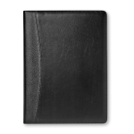 Folder in imitation leather, notepad, solar calculator and pen black colour