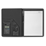 Folder in imitation leather, notepad, solar calculator and pen black colour third view