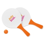 Beach tennis wooden racket and ball for holidays orange colour second main view