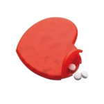 Affordable candy dispenser, red heart shape with peppermints red colour third view