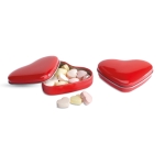 Small heart-shaped metal tin with heart-shaped sweets red colour second view