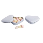 Small heart-shaped metal tin with heart-shaped sweets white colour second view