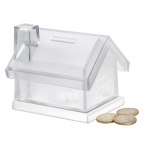 Money box in a house shape, transparent plastic transparent colour second view