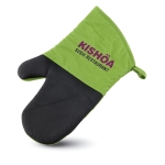 Practical cotton oven glove with a rubberized side green colour second main view