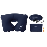 Travel set with neck pillow, sleep mask and earplugs blue colour second main view