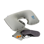 Travel set with neck pillow, sleep mask and earplugs grey colour view with print area