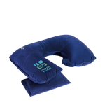 Inflatable neck pillow for travel in blue or gray blue colour view with print area