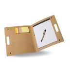 Recycled cardboard folder with notepad, coloured notes and pen beige colour second view