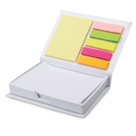 Note box with sticky notes and coloured markers white colour third view