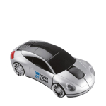 Wireless mouse in the shape of a car, for promotions matt silver colour view with print area