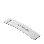 Elegant curved bottle opener, stainless steel view with print area