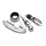 Wine set with waiter's knife, cap, pourer and wine collar matt silver colour third view