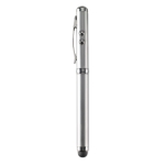 Ballpoint pen with laser pointer, LED light and stylus matt silver colour