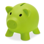 Piggy bank in many colours for saving, PVC lime colour