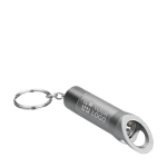 Keyring with multifunctional flashlight dark grey colour view with print area