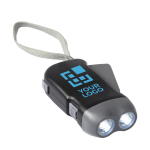 LED torch, dynamo powered, for promotional gifting black colour view with print area