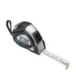 Black and silver 3 metre tape measure with clip and loop black colour view with print area