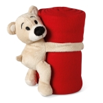 Fleece blanket with a teddy bear for children red colour