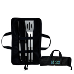 3-piece grill set, stainless steel in a black non-woven bag view with print area