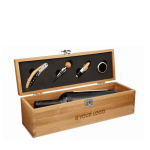 Elegant wine set made of bamboo, with 4 wine accessories view with print area