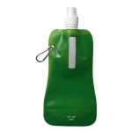 Foldable bottle made of BPA-free PET with carabiner, 480 ml transparent green colour