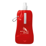 Foldable bottle made of BPA-free PET with carabiner, 480 ml transparent red colour main view