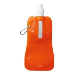 Foldable bottle made of BPA-free PET with carabiner, 480 ml transparent orange colour