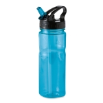 Plastic bottle made of BPA free PCTG with straw, 500 ml transparent blue colour