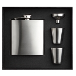 Set of hip flask, 2 shot glasses and funnel matt silver colour